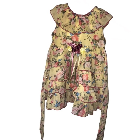 Yellow Floral Ruffle Layered Dress – Size 16 - Picture 2 of 5